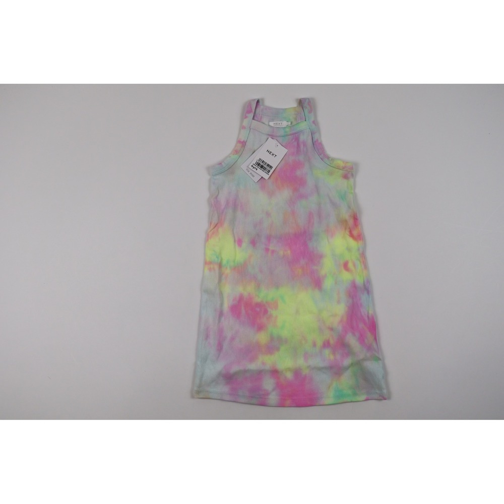 NEXT Ribbed Tank Dress Pink Yellow Tie Dye 4Y NWT